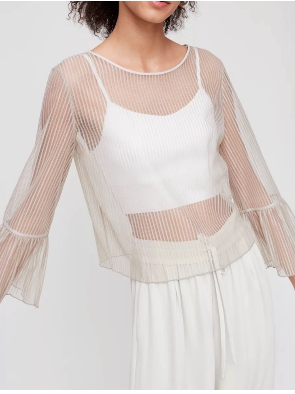 Babaton White Lace Sheer Humbert blouse bell cuffs XS